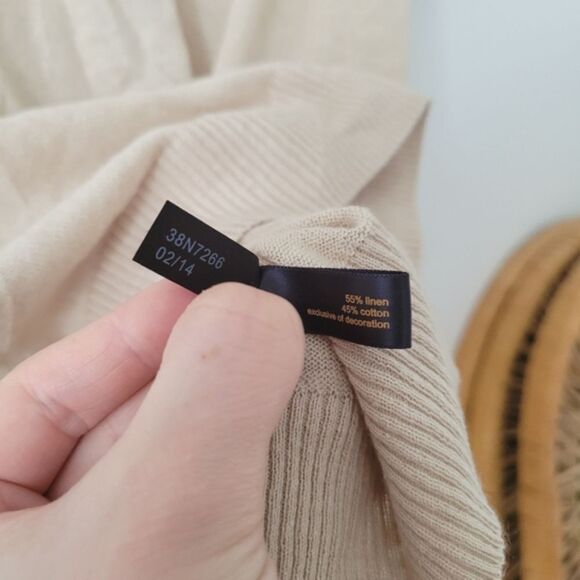 Outback Red Linen Blend Tie Back Tee Beige Black Short Sleeve M Knit - Picture 4 of 7